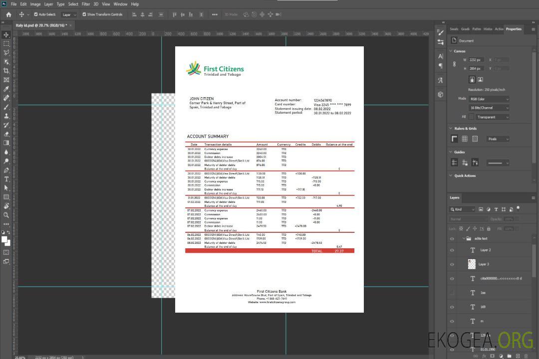 Relevé bancaire des premiers citoyens de Trinité-et-Tobago template Relevé bancaire des premiers citoyens de Trinité-et-Tobago template